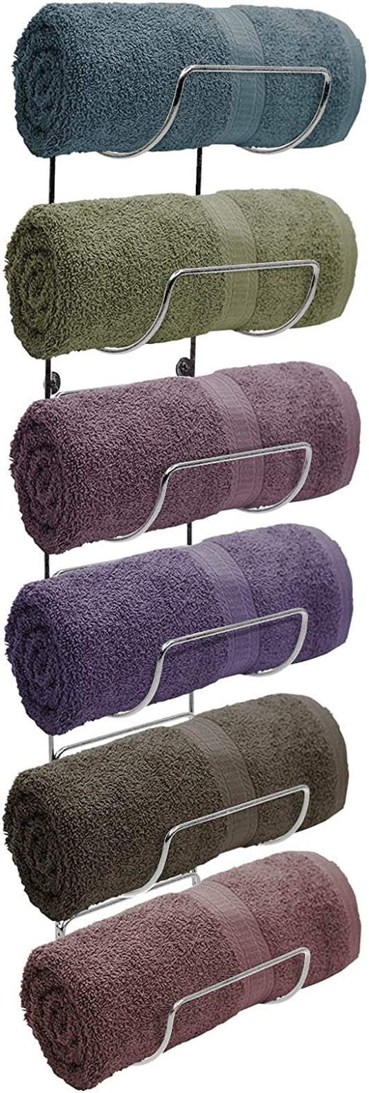Towel Rack Wall Mount – 6 Compartments of Silver Metal Towel Holder for Bathroom Decor Sets