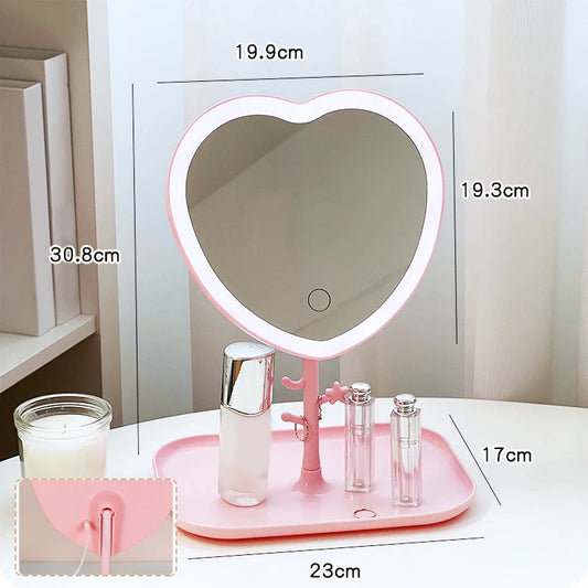 Heart-Shaped LED Makeup Mirror