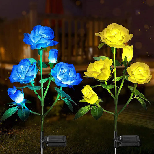 5 Heads Solar Lights Outdoor Decorative Lights Rose Flower Lawn Lamp 