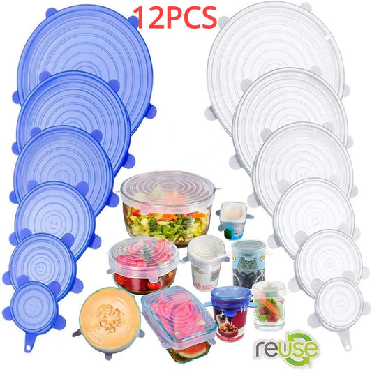 12PCS Silicone Cover Stretch Lids Reusable Airtight Food 