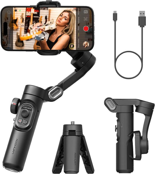 Handheld Gimbal Intelligent AI Facial Tracking 3-Axis Cellphone Video Record PTZ Phone Stabilizer Tiktok Travel Records Foldabl